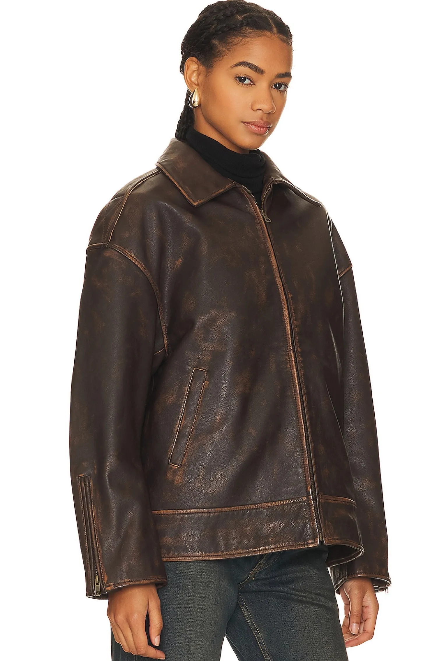 Women GRLFRND Jackets & Coats>Alek Distressed Leather Jacket