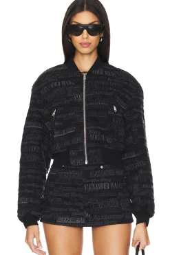 Women Alexander Wang Jackets & Coats>All Over Embroidery Zip Front Bomber Jacket
