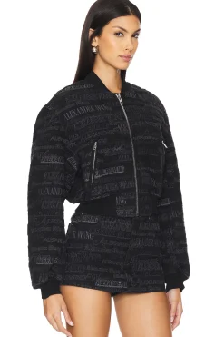 Women Alexander Wang Jackets & Coats>All Over Embroidery Zip Front Bomber Jacket