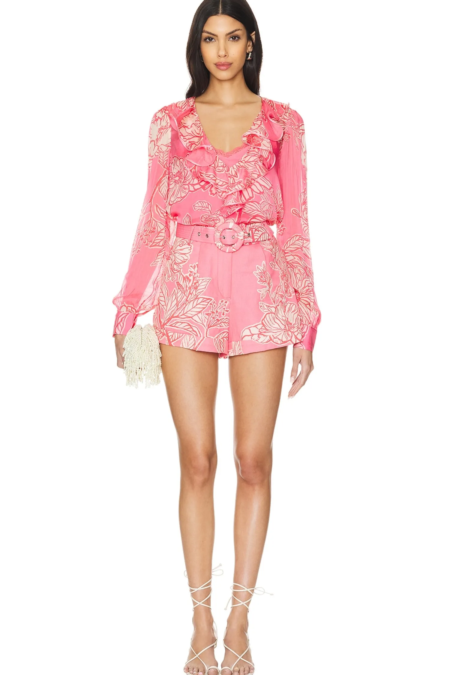 Women HEMANT AND NANDITA Matching Sets>Applique Shorts With Buckle Belt