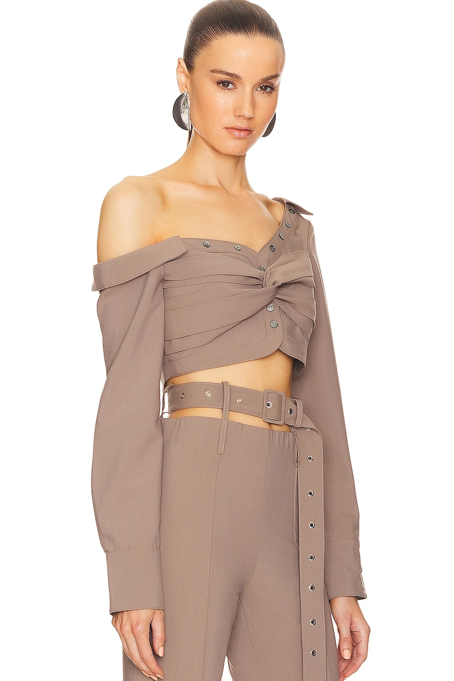 Women ROKH Matching Sets>Asymmetric Twist Crop Blouse