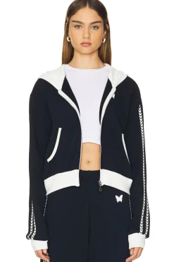 Women Lauren Moshi Loungewear>Audri Color Block Crop Happyface Zip Up Hoodie