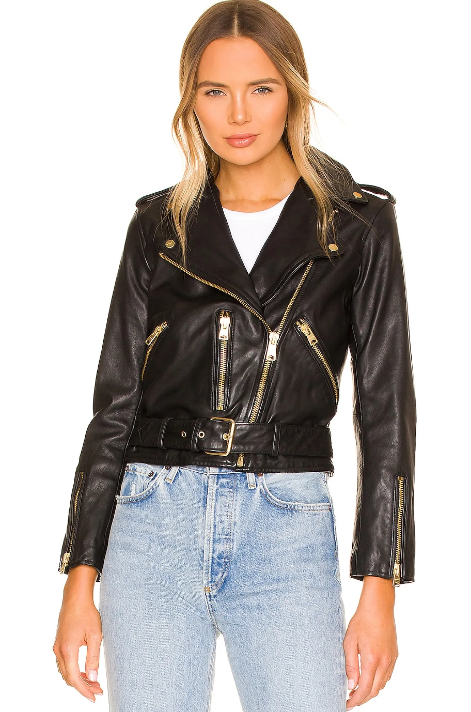 Women ALLSAINTS Jackets & Coats>Balfern Gold Biker Jacket