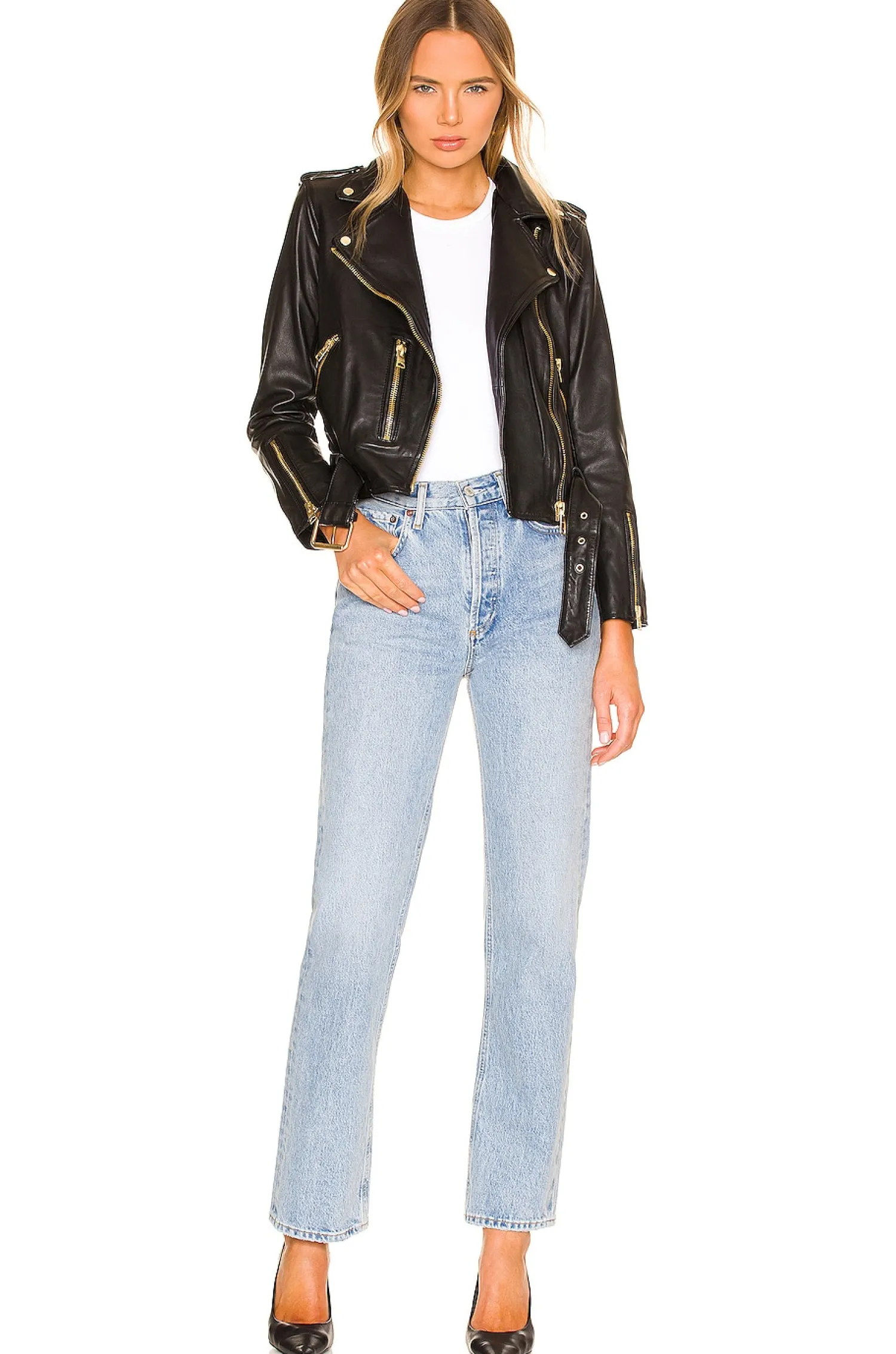 Women ALLSAINTS Jackets & Coats>Balfern Gold Biker Jacket