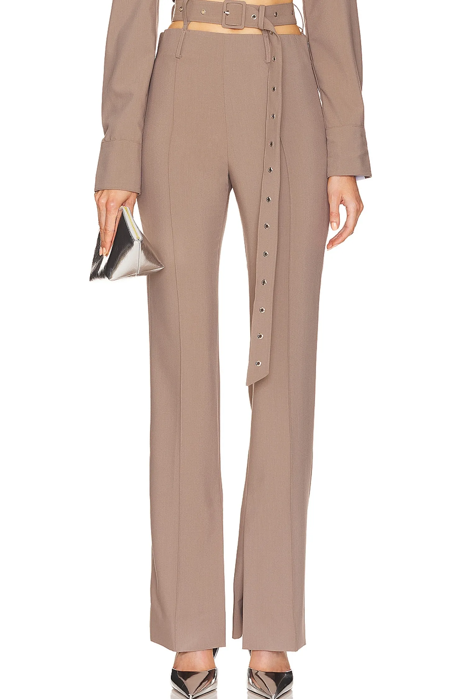 Women ROKH Matching Sets>Belt Detailed Flare Trouser