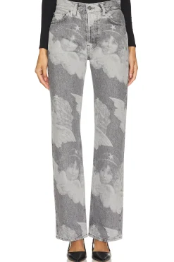 Women FIORUCCI Pants>Black Angel Print Straight