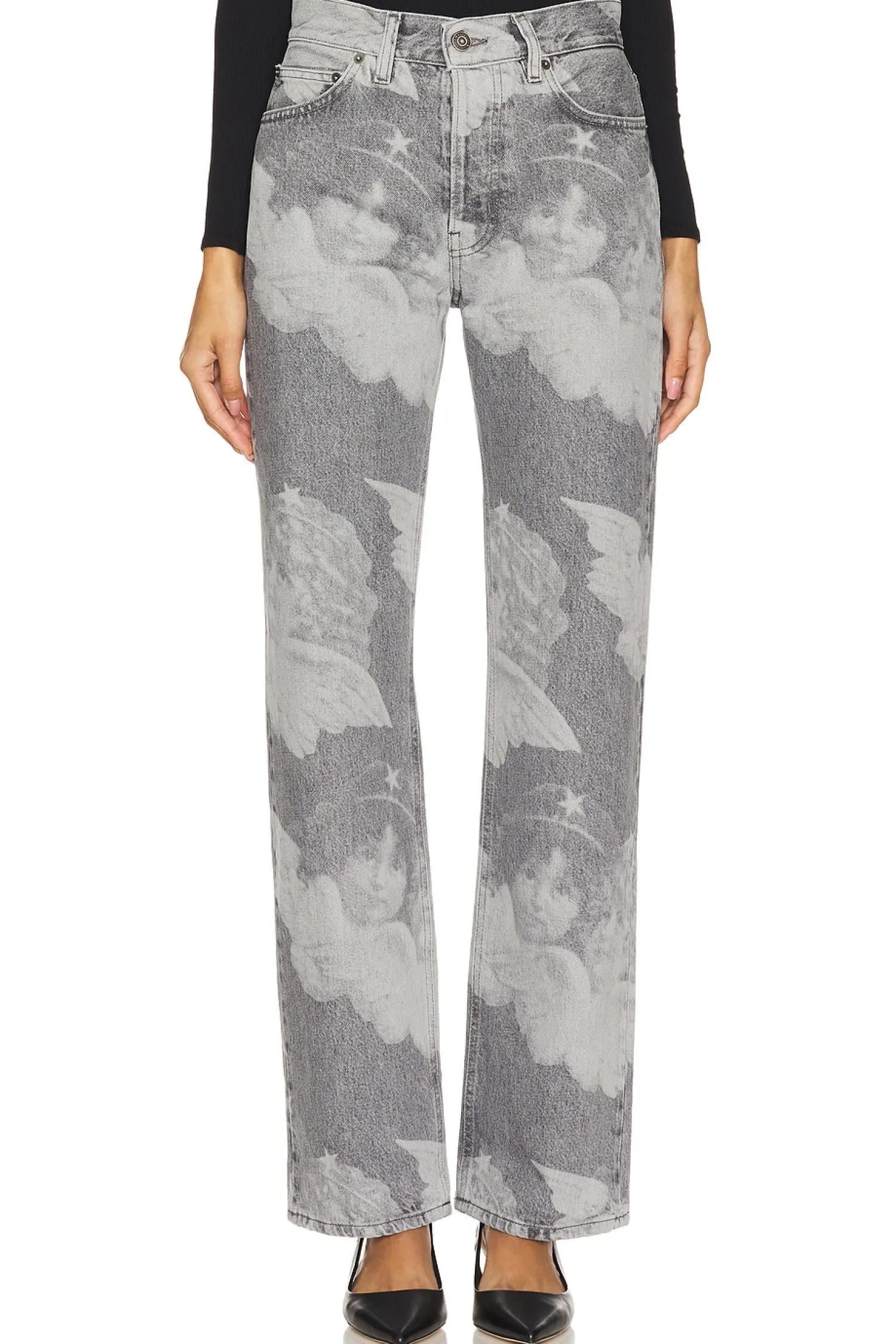Women FIORUCCI Pants>Black Angel Print Straight