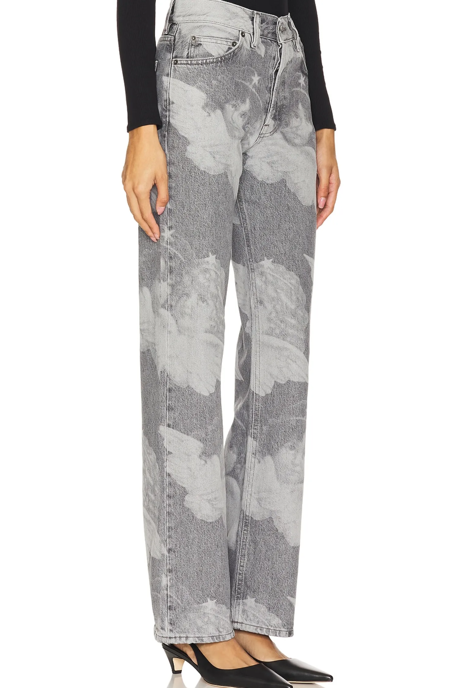 Women FIORUCCI Pants>Black Angel Print Straight