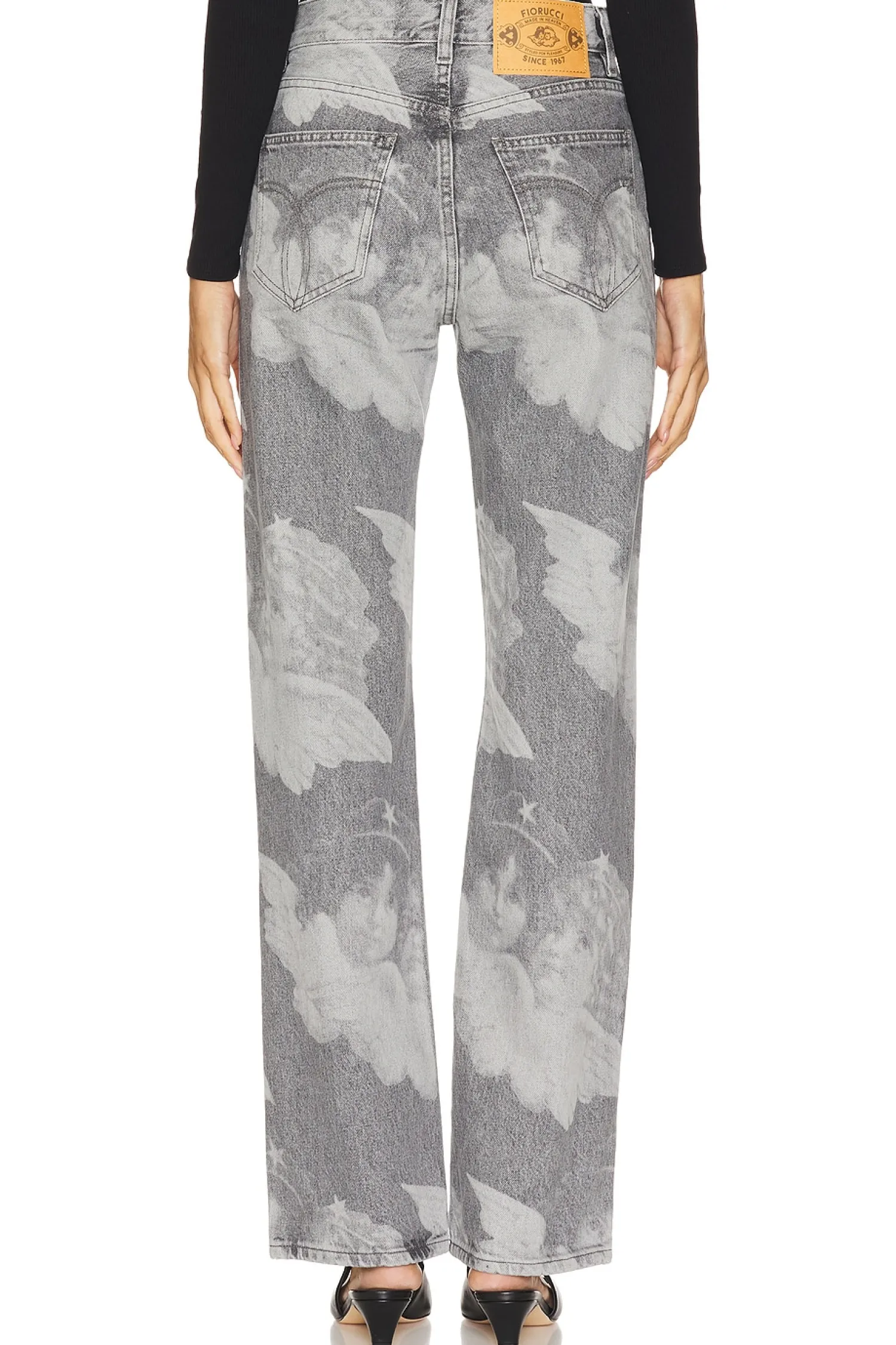 Women FIORUCCI Pants>Black Angel Print Straight