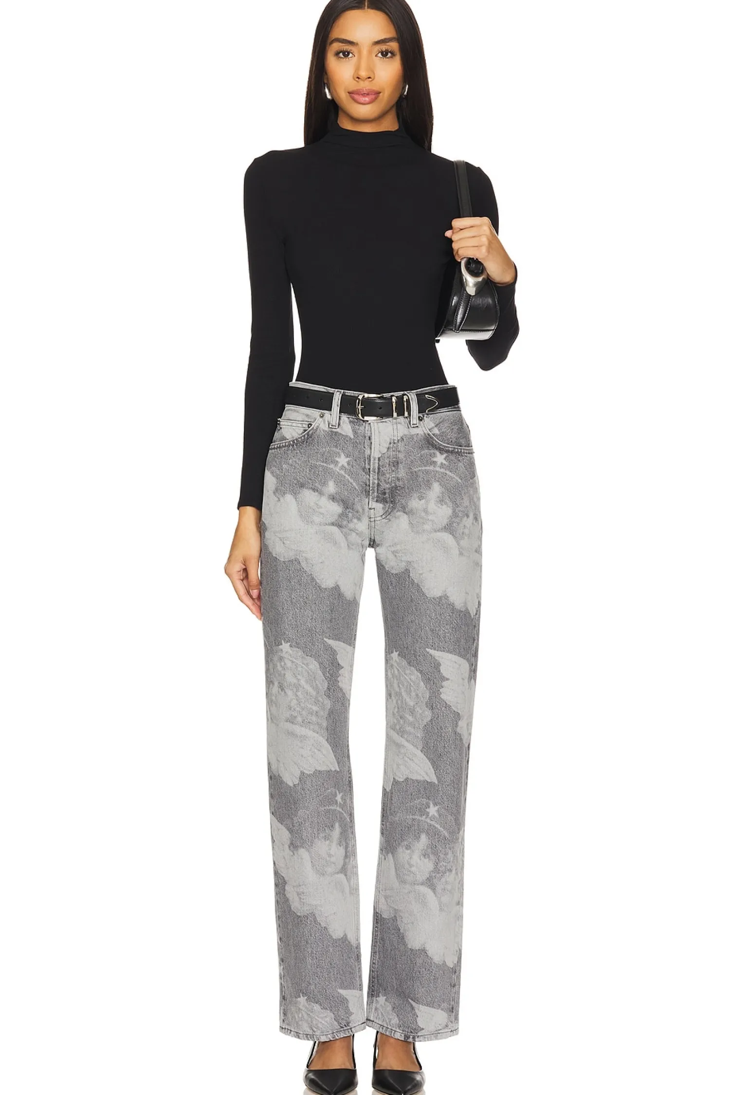 Women FIORUCCI Pants>Black Angel Print Straight