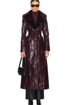 Women Kim Shui Jackets & Coats>Bordeaux Faux Fur Collar Coat