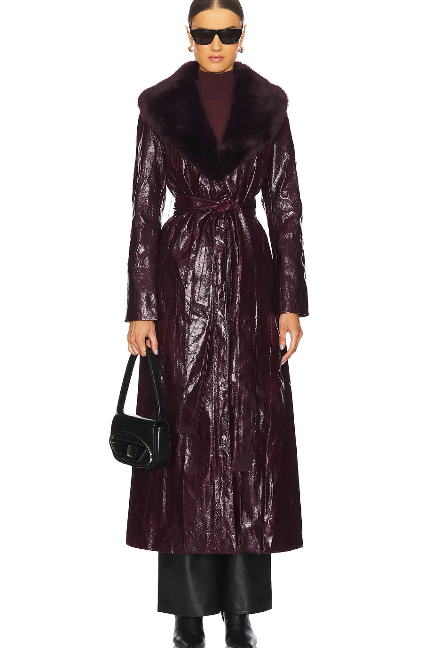 Women Kim Shui Jackets & Coats>Bordeaux Faux Fur Collar Coat