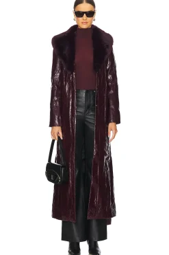 Women Kim Shui Jackets & Coats>Bordeaux Faux Fur Collar Coat