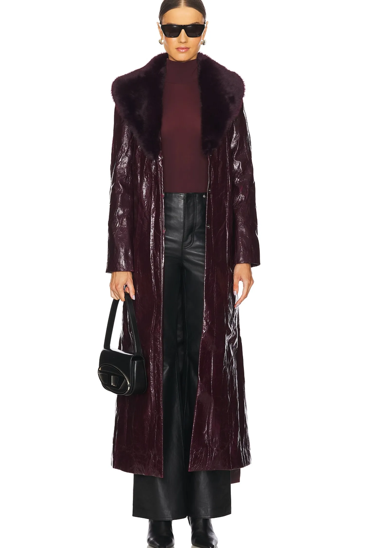 Women Kim Shui Jackets & Coats>Bordeaux Faux Fur Collar Coat