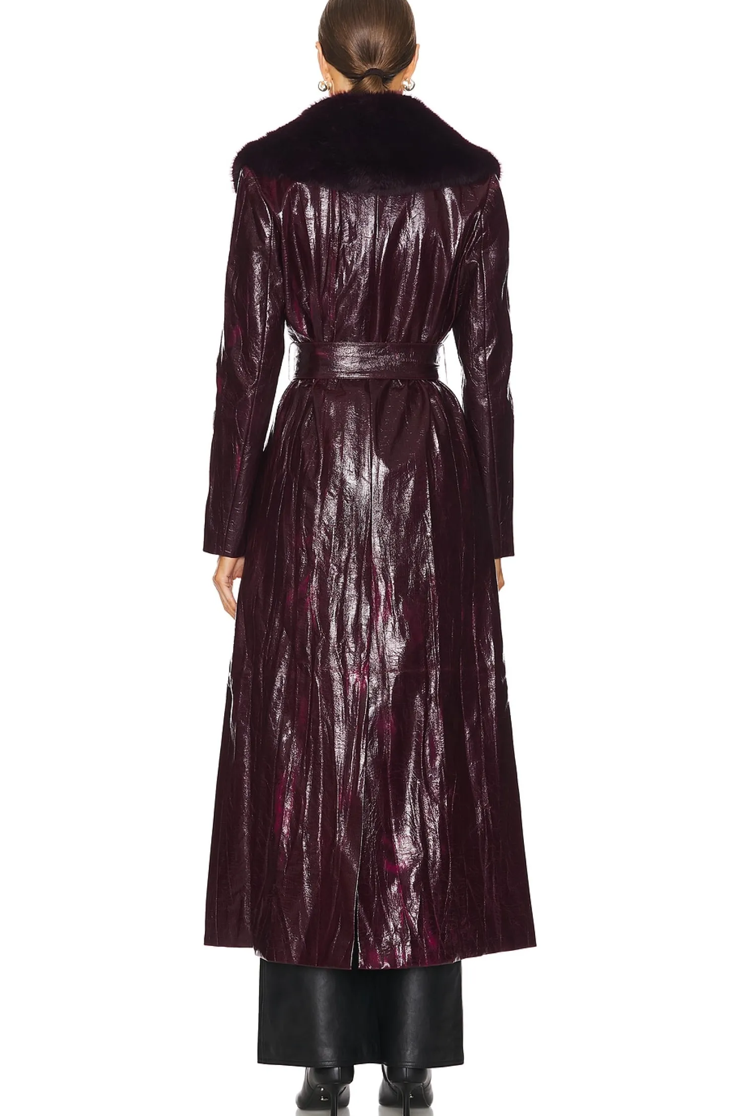 Women Kim Shui Jackets & Coats>Bordeaux Faux Fur Collar Coat