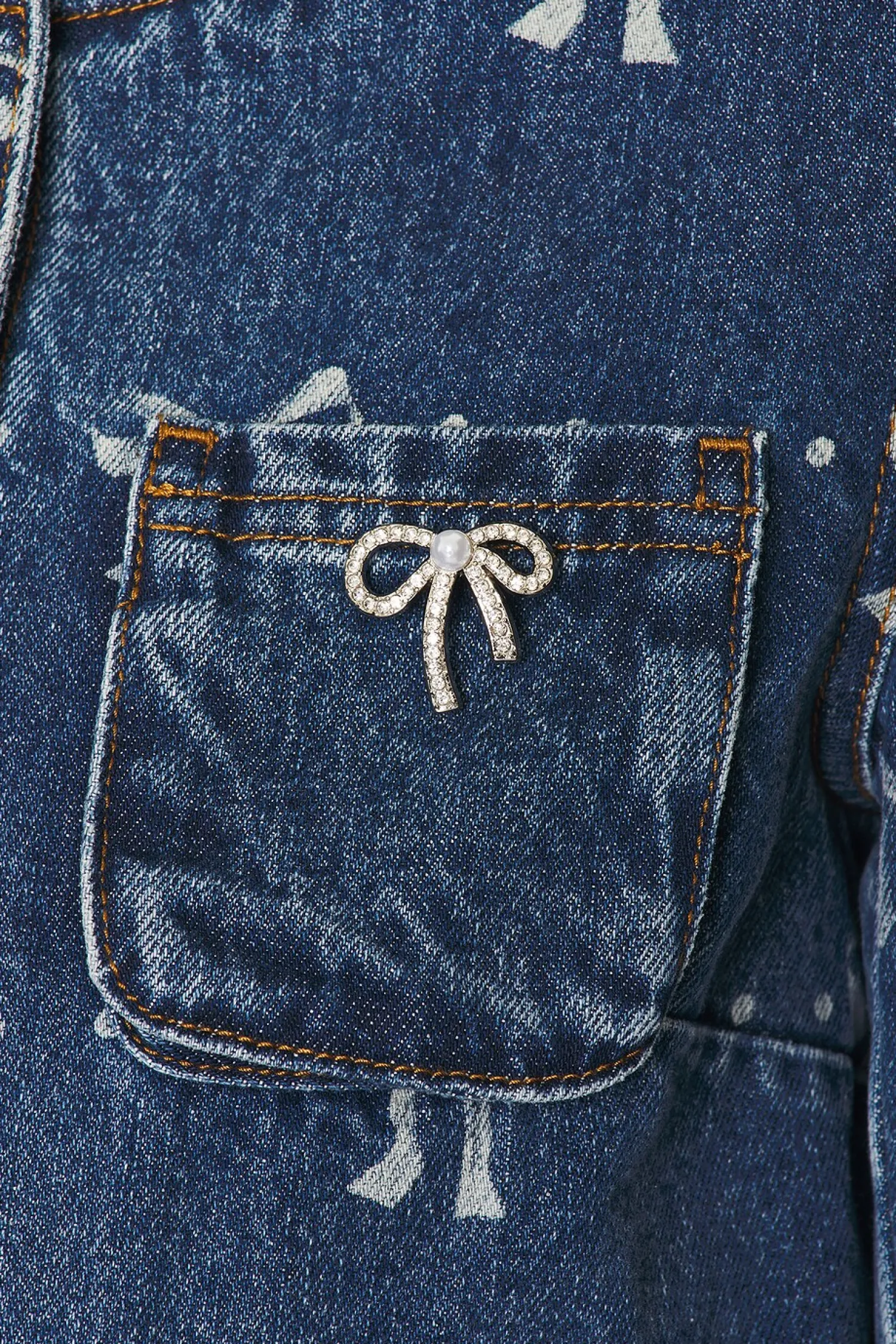 Women self-portrait Jackets & Coats>Bow Print Denim Jacket
