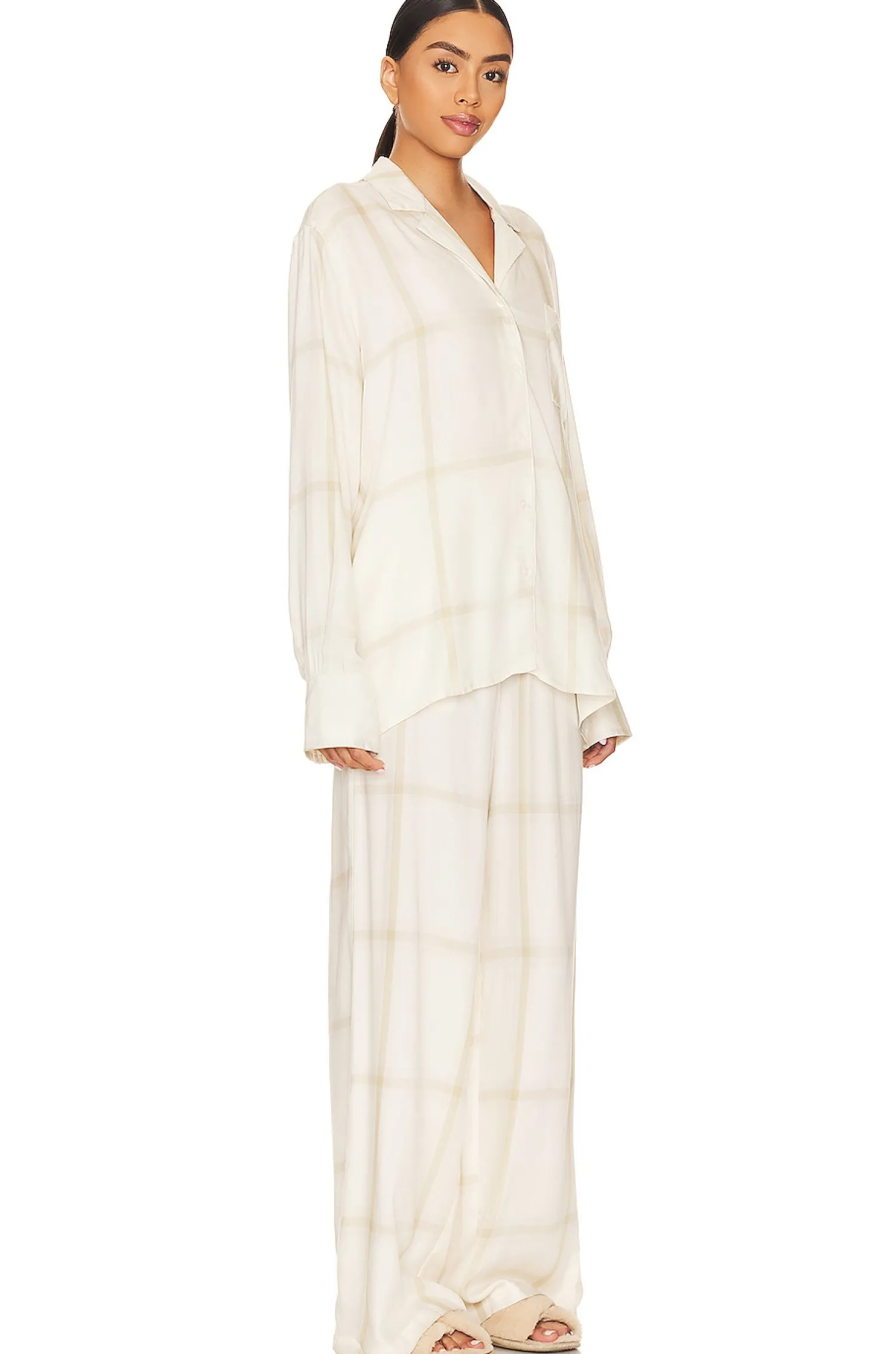 Women WeWoreWhat Lingerie & Sleepwear>Brushed Flannel Button Up & Drawstring Pull On Pant Set