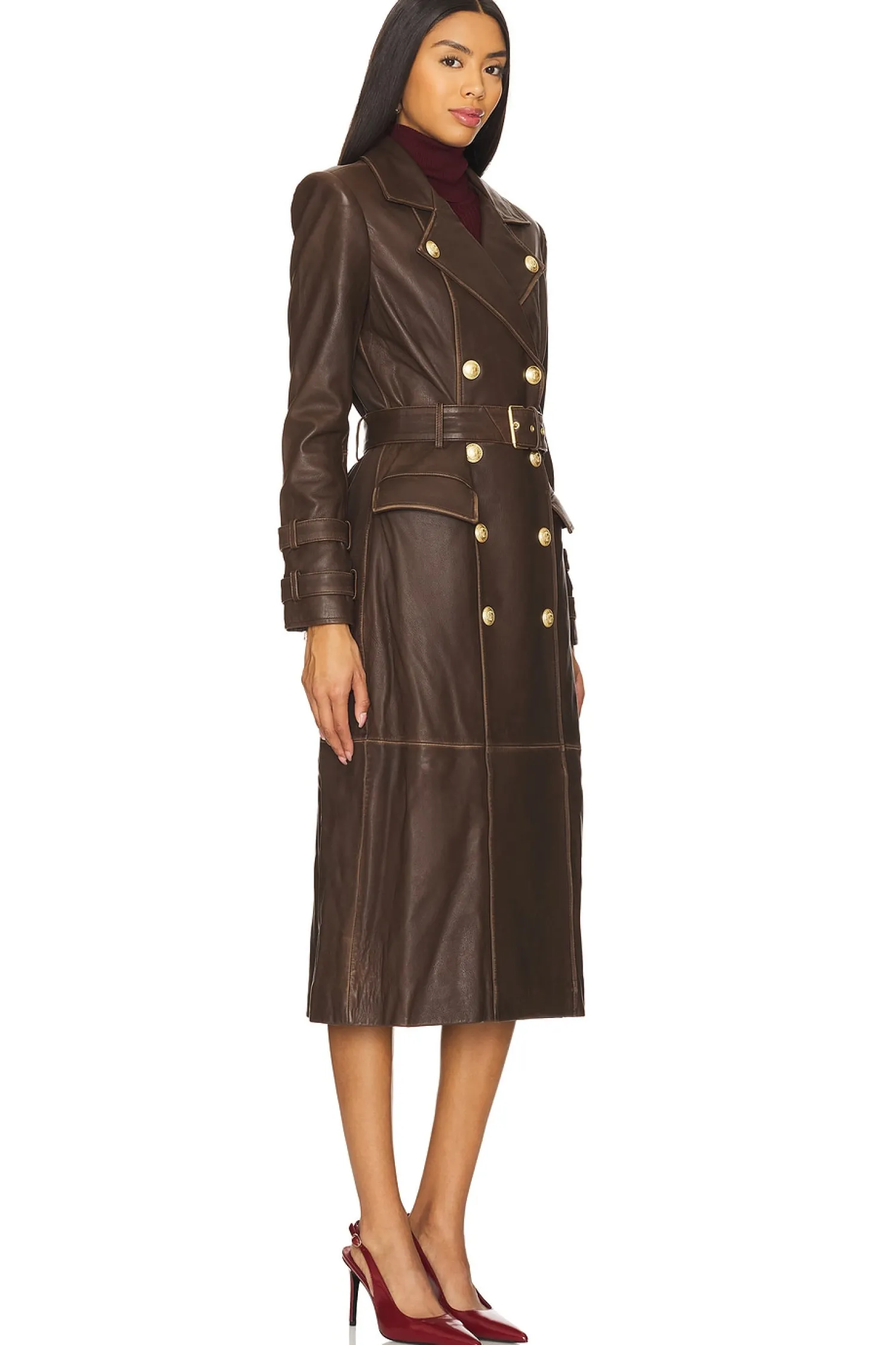 Women L'AGENCE Jackets & Coats>Celina Leather Trench Coat