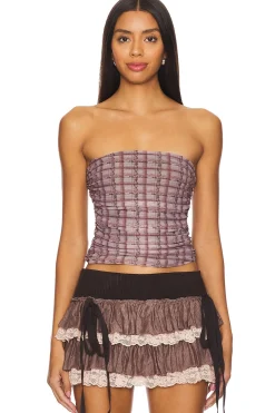 Women Zemeta Matching Sets>Checkered Tube Top