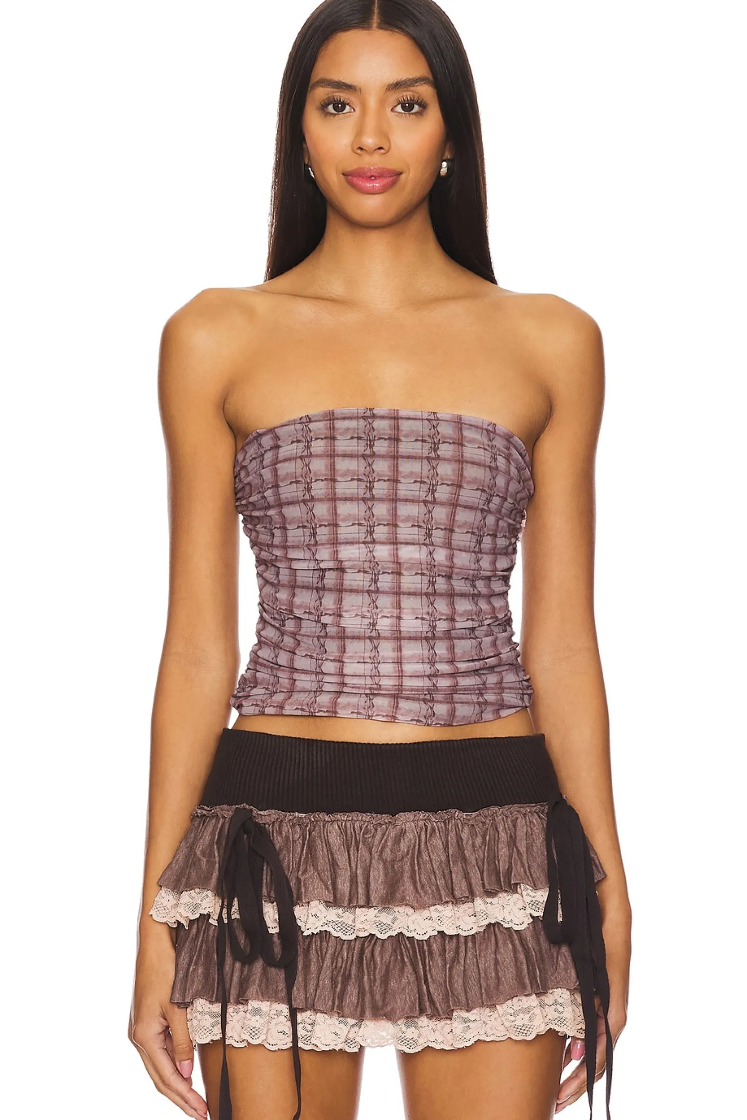 Women Zemeta Matching Sets>Checkered Tube Top