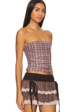 Women Zemeta Matching Sets>Checkered Tube Top