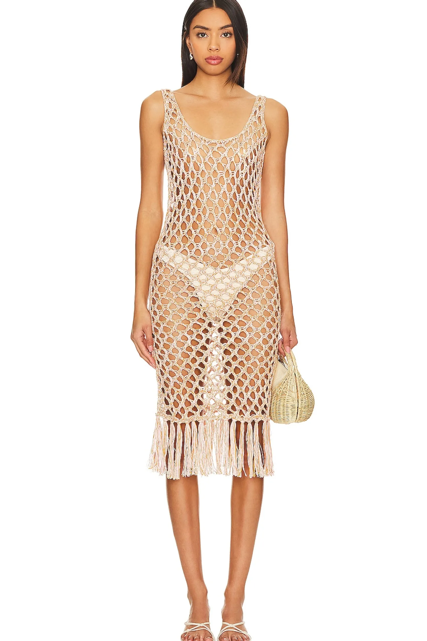 Women Tularosa Dresses>Coral Crotchet Midi Dress