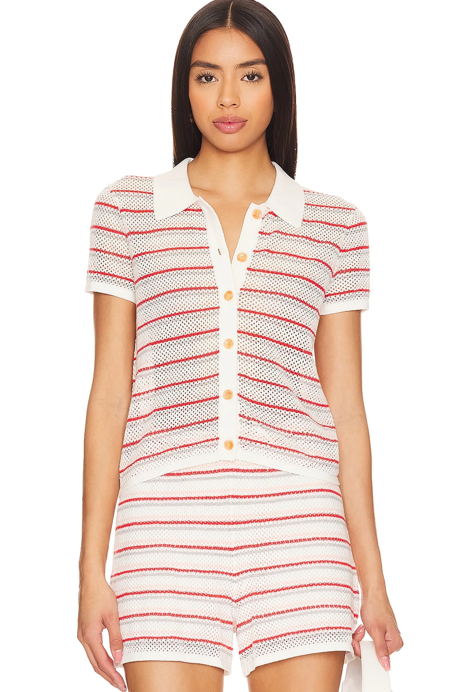Women MONROW Matching Sets>Cotton Mesh Mini Shirt