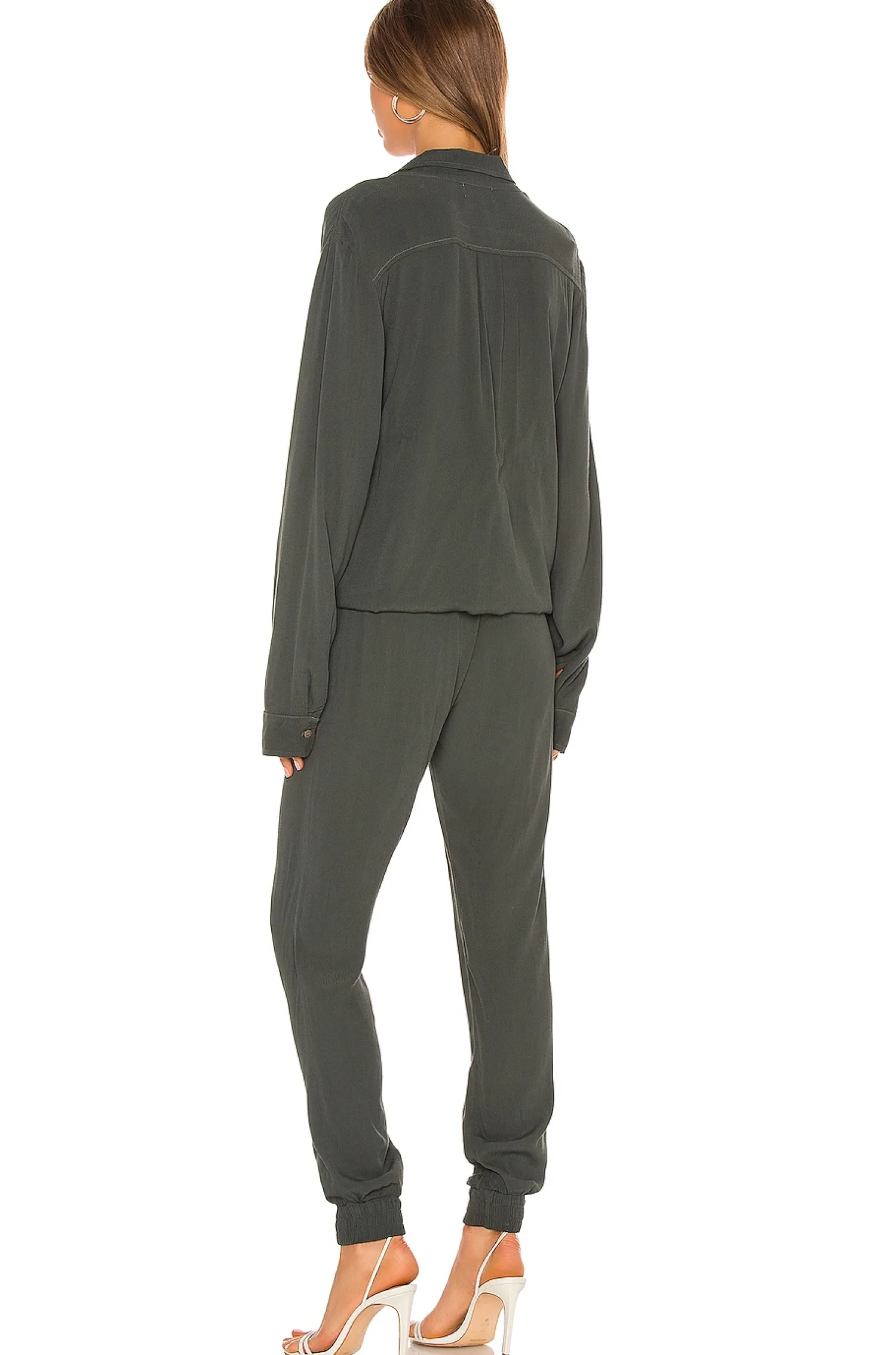 Women MONROW Jumpsuits>Crepe Long Sleeve Jumpsuit