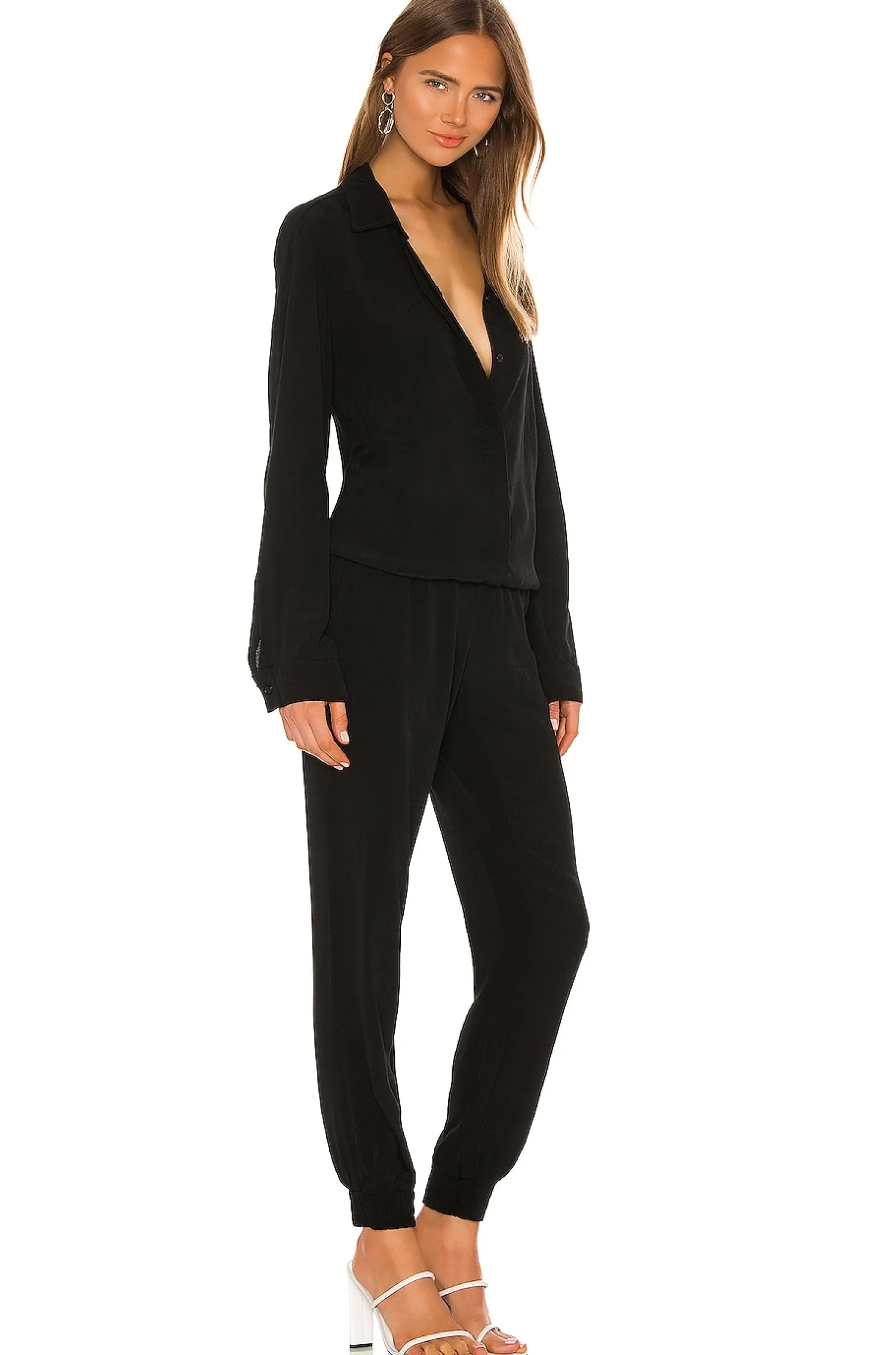 Women MONROW Jumpsuits>Crepe Long Sleeve Jumpsuit