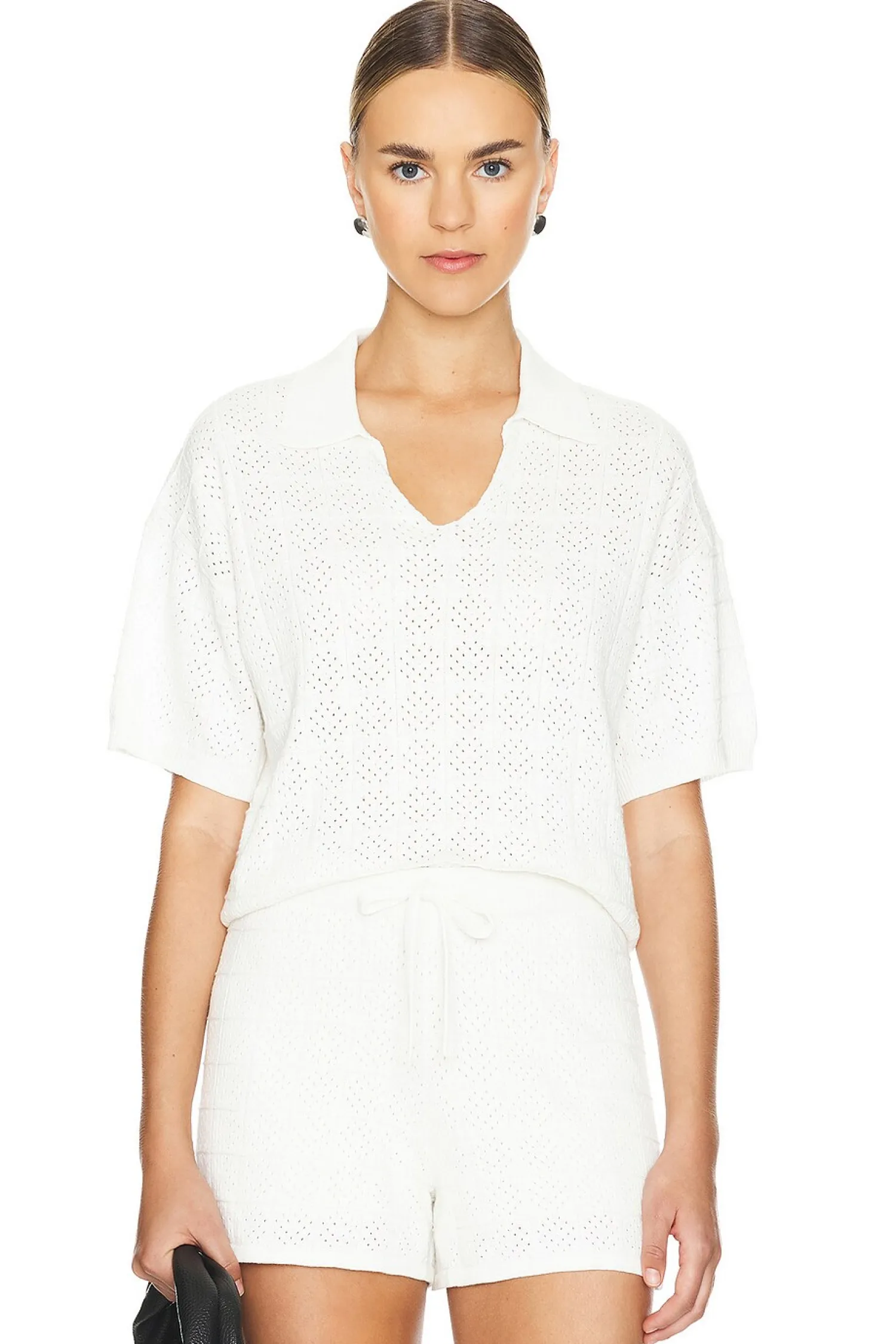 Women MONROW Matching Sets>Crochet Knit Oversized Polo Tee