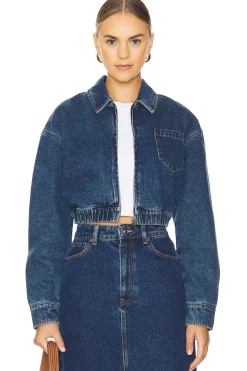 Women Bardot Jackets & Coats>Cropped Bomber Denim Jacket