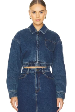 Women Bardot Jackets & Coats>Cropped Bomber Denim Jacket