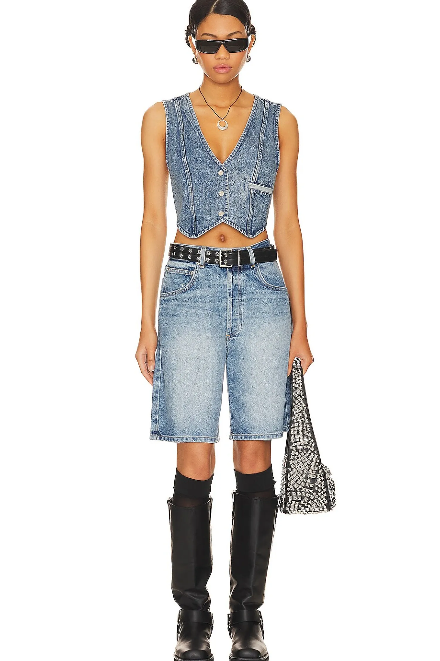 Women superdown Jackets & Coats>Cropped Denim Vest
