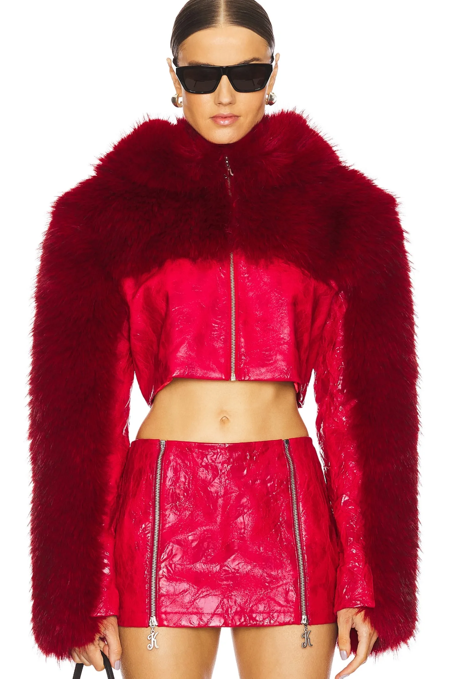 Women Kim Shui Jackets & Coats>Cropped Faux Fur Hoodie Jacket