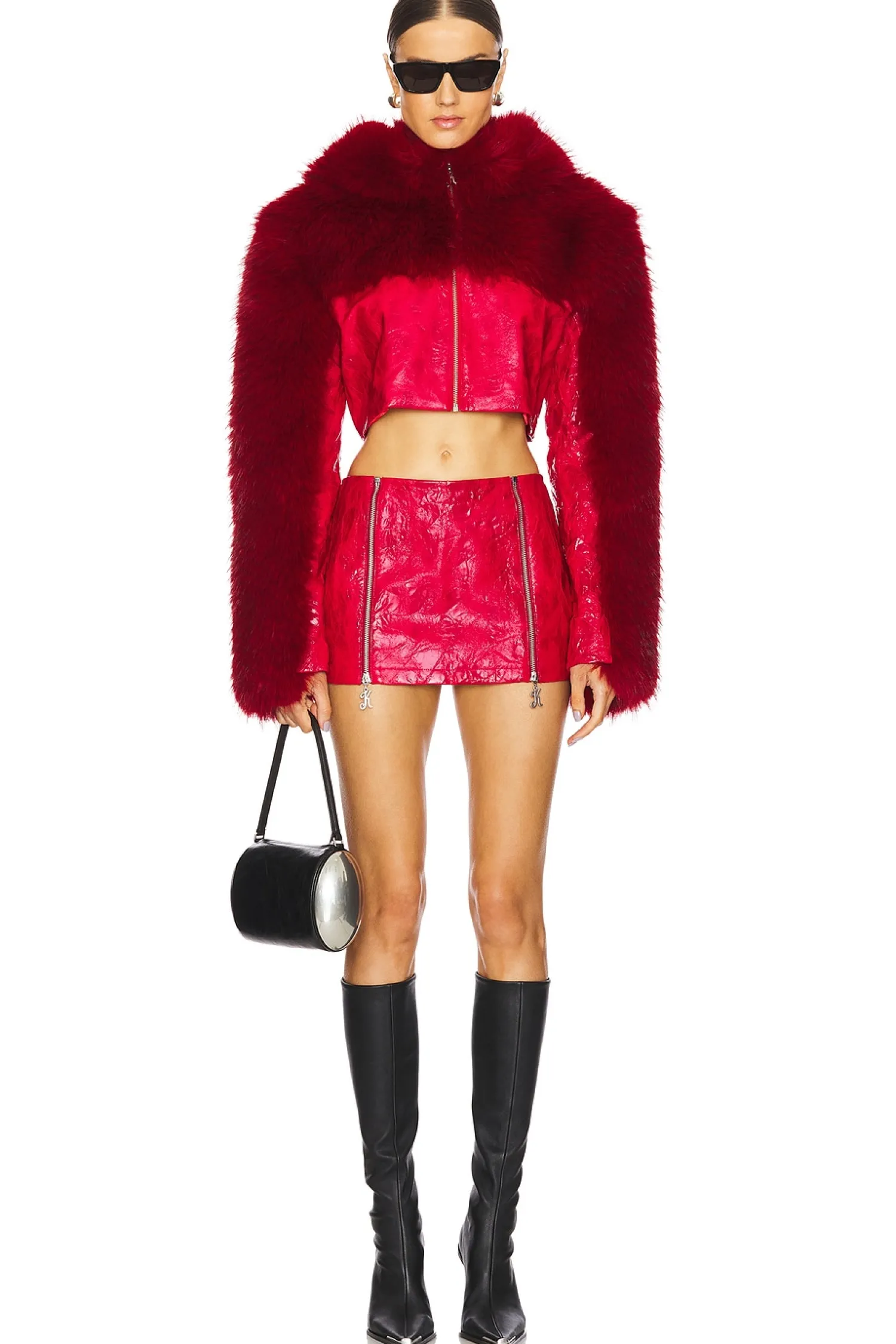 Women Kim Shui Jackets & Coats>Cropped Faux Fur Hoodie Jacket