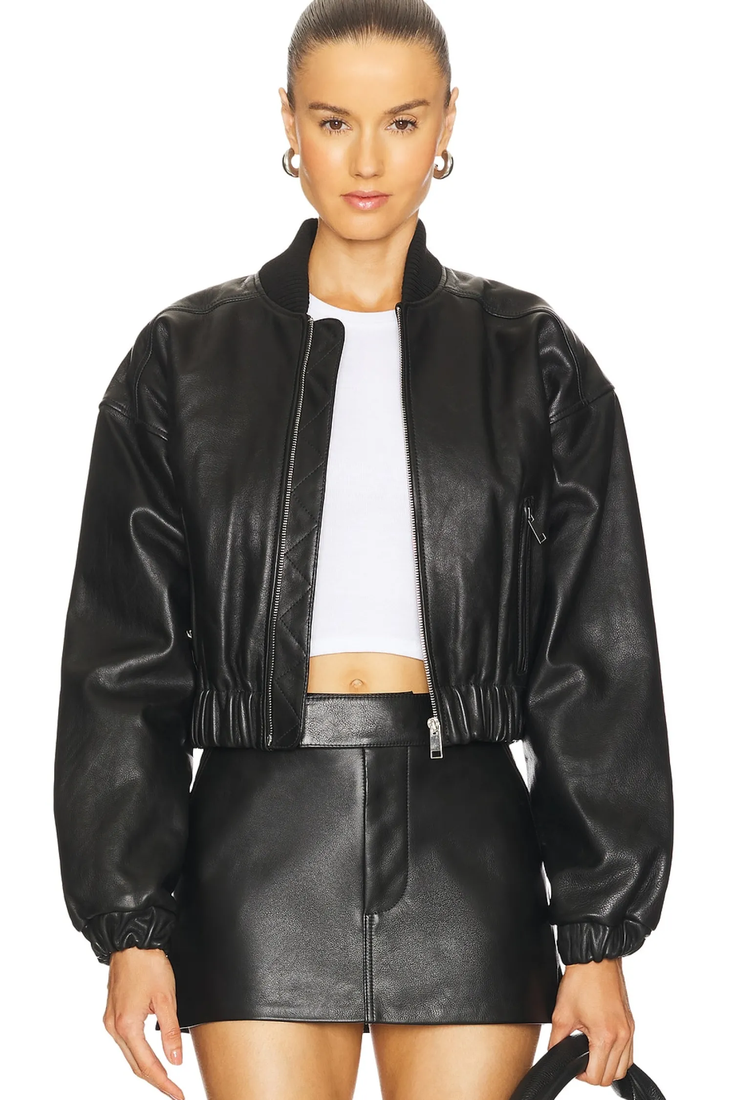 Women GRLFRND Jackets & Coats>Cropped Leather Bomber Jacket