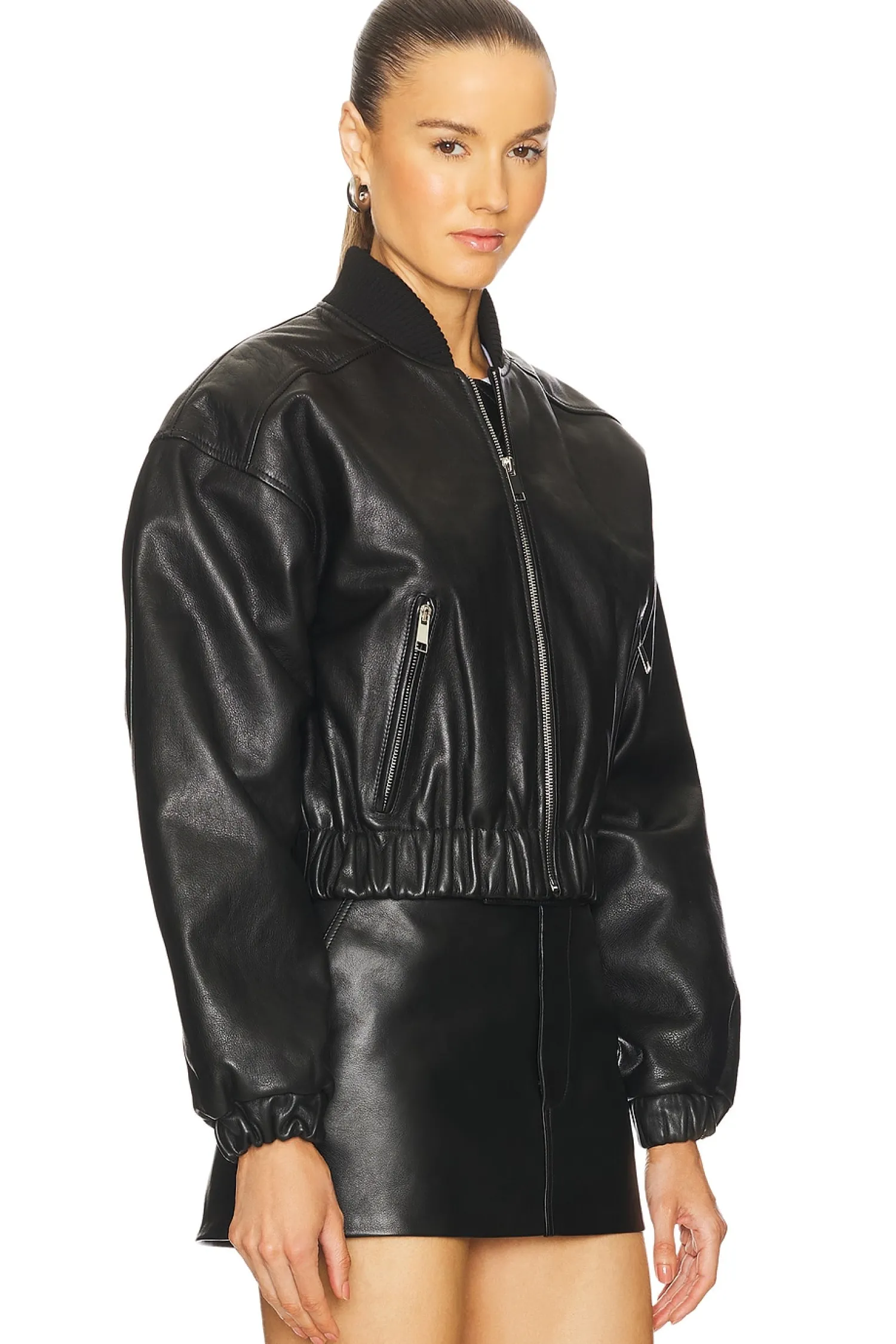 Women GRLFRND Jackets & Coats>Cropped Leather Bomber Jacket