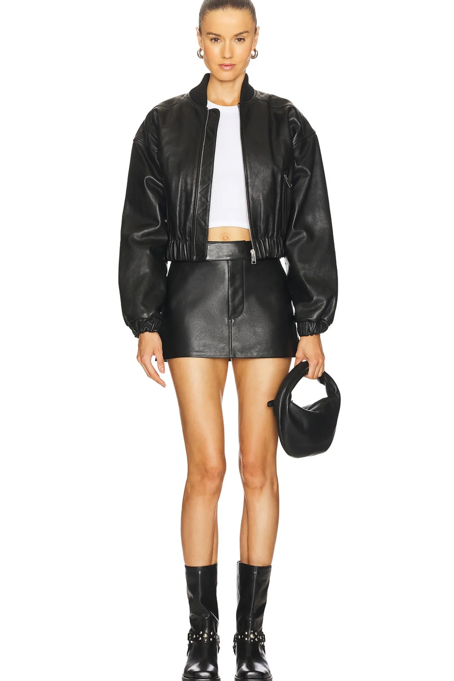 Women GRLFRND Jackets & Coats>Cropped Leather Bomber Jacket