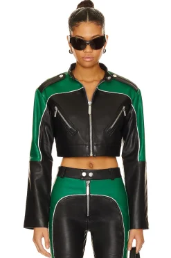 Women Camila Coelho Jackets & Coats>Cropped Moto Biker Leather Jacket