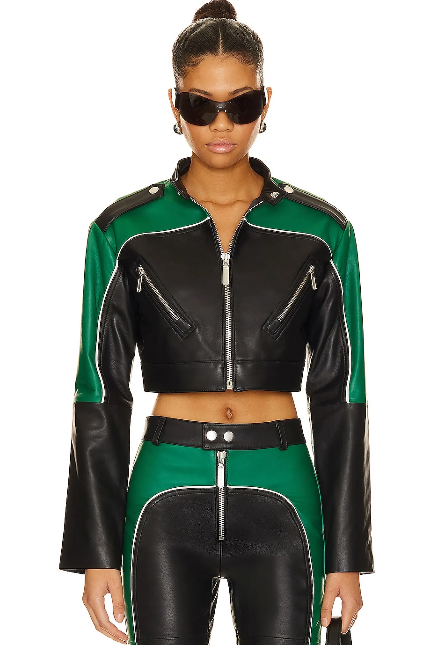 Women Camila Coelho Jackets & Coats>Cropped Moto Biker Leather Jacket