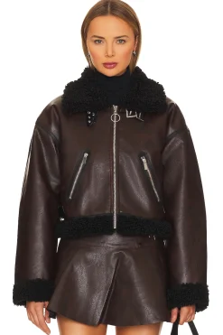 Women WeWoreWhat Jackets & Coats>Cropped Sherpa Moto Jacket