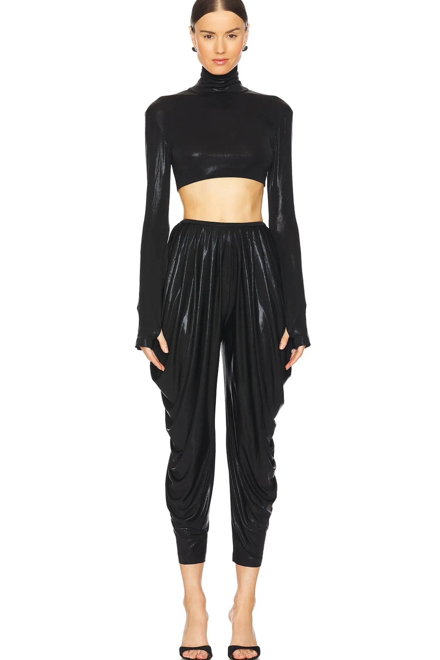 Women Norma Kamali Matching Sets>Cropped Slim Fit Long Sleeve Turtleneck Top