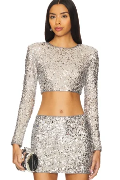 Women Lovers and Friends Matching Sets>Crystal Sequin Cropped Top