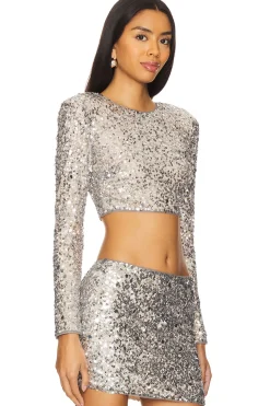 Women Lovers and Friends Matching Sets>Crystal Sequin Cropped Top