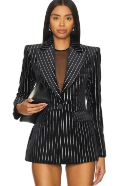 Women Alex Perry Jackets & Coats>Crystal Velvet Single Breasted Fitted Blazer