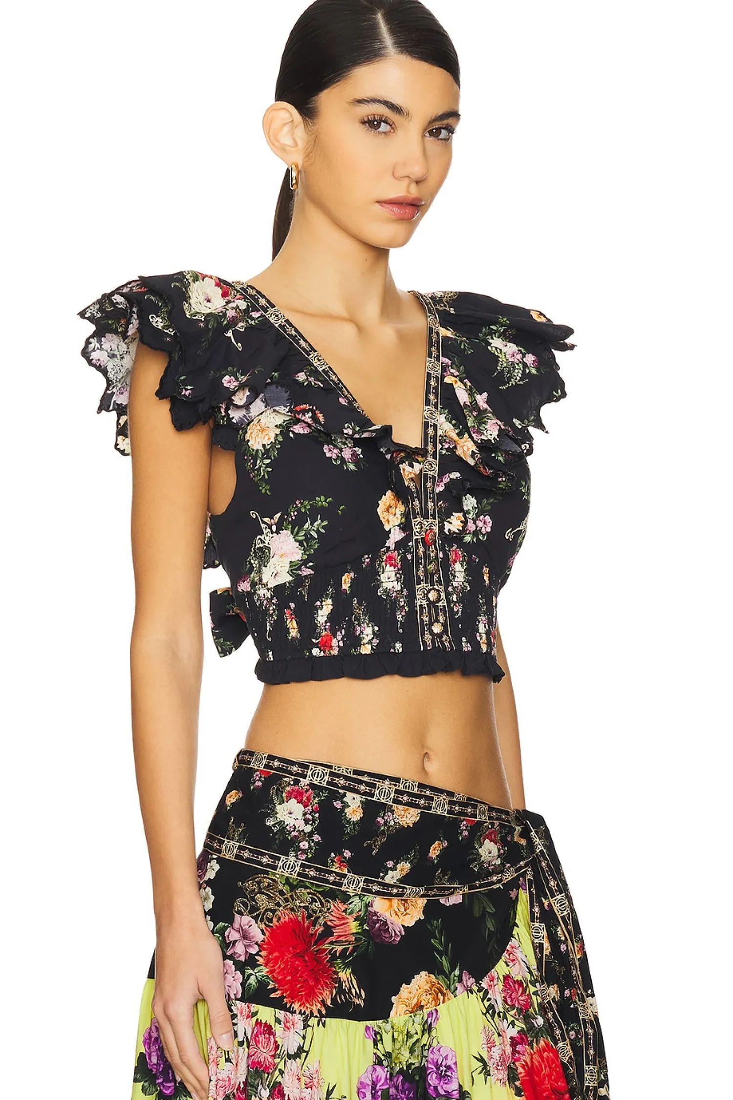 Women Camilla Matching Sets>Deep V Frill Short Sleeve Top