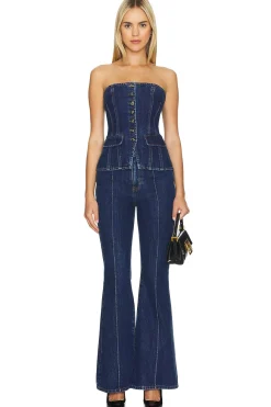 Women self-portrait Jumpsuits>Denim Bandeau Jumpsuit