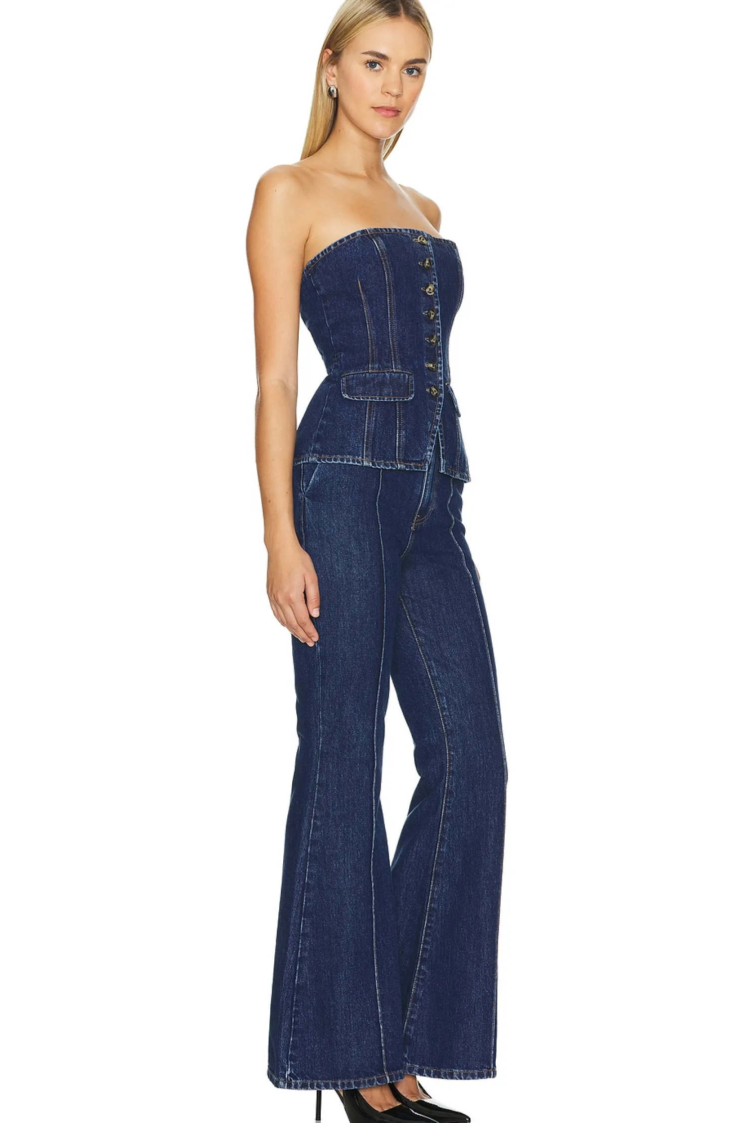 Women self-portrait Jumpsuits>Denim Bandeau Jumpsuit