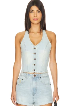 Women One Teaspoon Jackets & Coats>Denim Halter Top