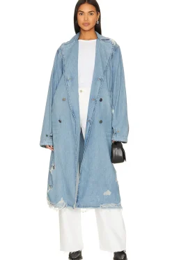 Women One Teaspoon Jackets & Coats>Denim Trench Coat